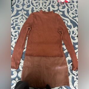 Matching faux leather skirt and shirt